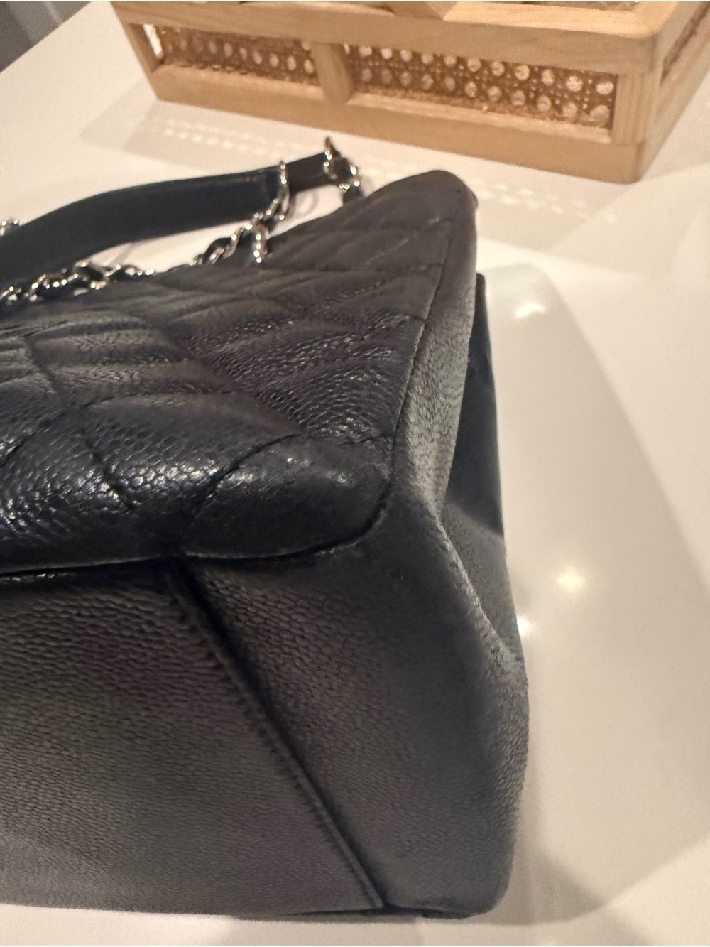 CHANEL grand shopping Tote quilted black caviar silver Chain-Strap Handles - Picture 12 of 14